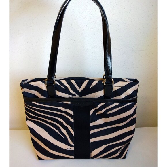 Coach Zebra Print Canvas Tote Purse K1380-F23283 Black and Tan - Picture 2 of 9